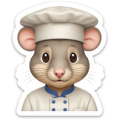 A rat with a fringe and chefs hat sticker