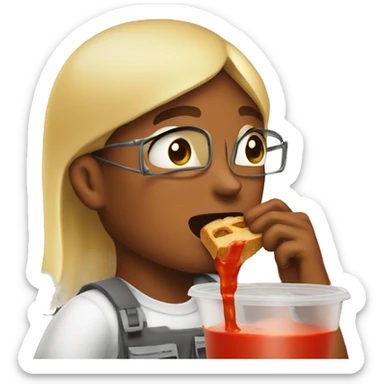 Sammie B eating sriracha sticker