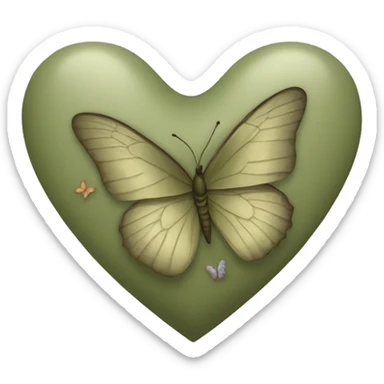 Khaki green heart with butterflies  sticker