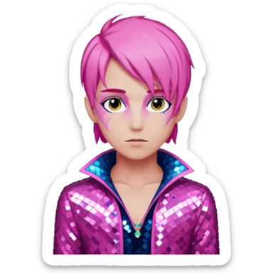 Eros from Lore Olympus with pink hair, pink sequin outfit sticker