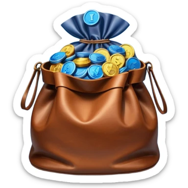 leather bag on top of blue coins stack sticker