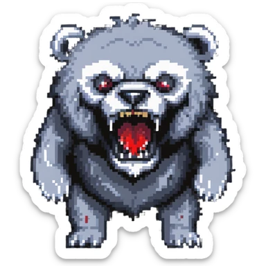 battle-scarred fluffy bear monster with fangs sticker
