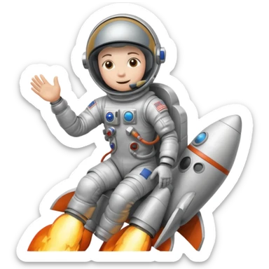 astronaut siting on top of rocket taking off sticker