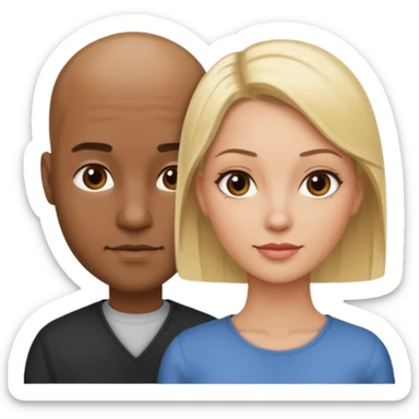 One woman medium length blond highlights hair
One man medium dark skin no hair sticker