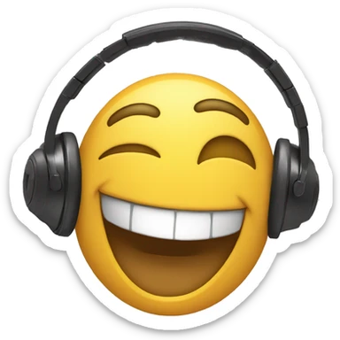 A cheeky emote with a headset and a big grin. sticker