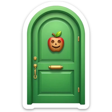 A wooden green door emoji in the style of Apple emoji with a handle and a knocker. sticker