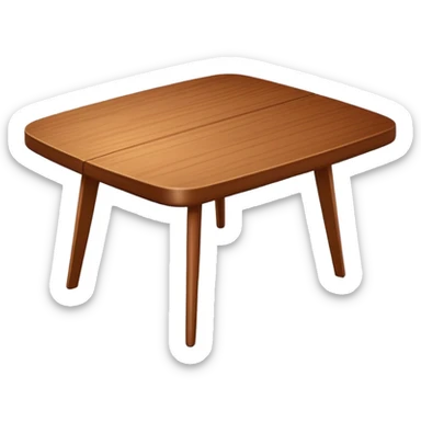 Generate a 3D  table ： warm brown wood, subtly textured, slightly angled perspective, clean edges, realistic but minimal shading, on a transparent or plain white background. Keep the design simple and clearly readable at small sizes sticker