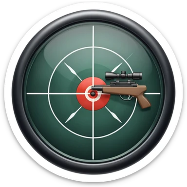 An icon showing the view through a gun's crosshair, with a rifle aimed at a target. The design highlights the sharp focus and intensity of FPS games, with dynamic targeting lines and a sense of action. Transparent background emphasizes the precision and thrill of first-person shooters. sticker