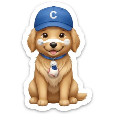 Golden retriever dog with blue baseball cap fullbody sitting down sticker