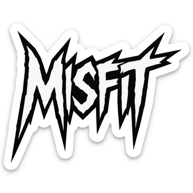 Misfit logo, rebellious, punk-inspired look, sharp edges sticker