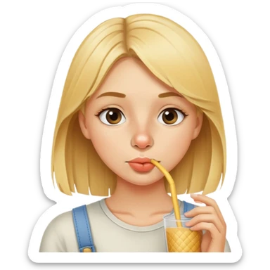 blonde girl sniffing straw in nose sticker