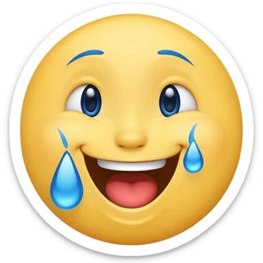Emoji, yellow round laughing tilted ahead face with blue tears of fun sticker