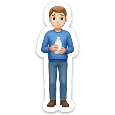 sad man full body buying a milk sticker