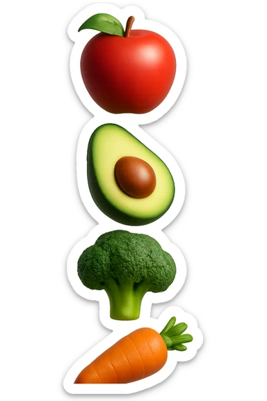 emoji stile iphone in 3d di cibo sano che fluttua in aria vericalmente, iperrealistico 4k sticker