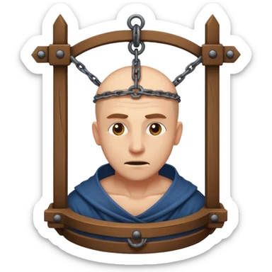guy in stocks medieval torture device sticker