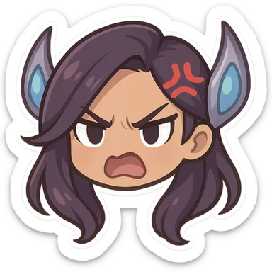 Kaisa from League of Legends, angry emote, chibi style, only head sticker