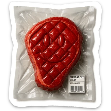 diamond-textured meat steak, shiny and inflated, no background sticker