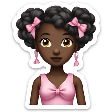 darkskin doll with pink bows and a cropped bandu top  sticker