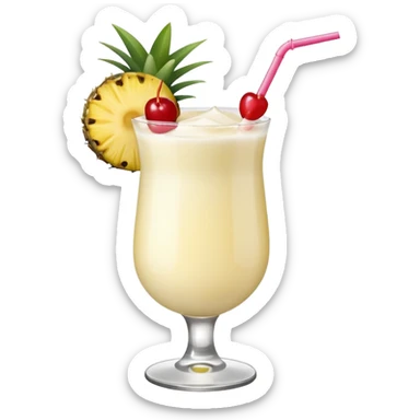 Pina colada cocktail with pineapple and cherry garnish sticker