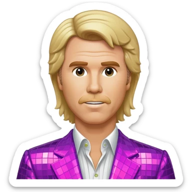 will ferrel realistic, with long blonde straight hair, disco outfit potrate sticker