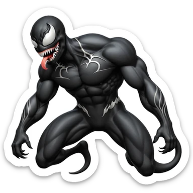 Venom crawling, clean black body, no logos or markings, classic emoji look sticker
