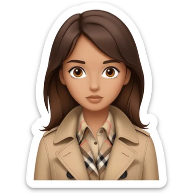 brunette girl wearing burberry sticker