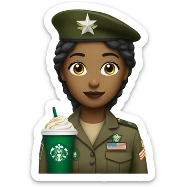 Girl with military uniform and starbucks sticker