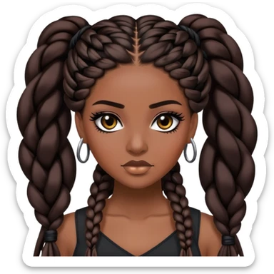 brunette, baddie, dark skin,pretty makeup, black eyeliner, long braids hair sticker
