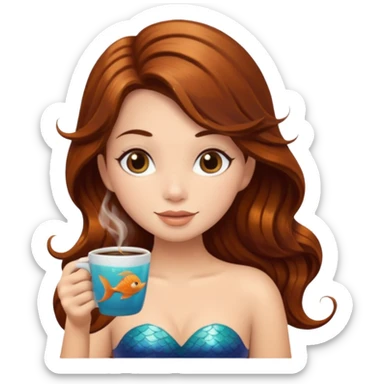 Mermaid with brown hair drinking a coffee sticker