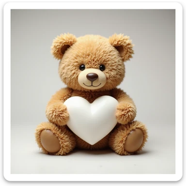 realistic sitting bear holding a white heart sticker