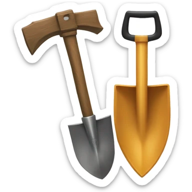 A pickaxe and shovel crossed over each other, possibly with a small Bitcoin symbol. sticker