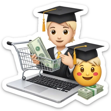 
*"Emoji-style illustration of making money online: a laptop, dollar bills, a smartphone, and social media icons like YouTube and TikTok."*training: a laptop with a shopping cart icon, a graduation cap, and a person teaching online with charts and money symbols."* sticker