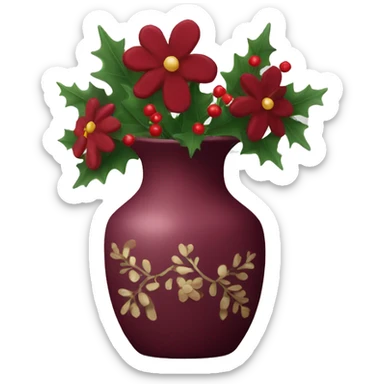 maroon Christmas vase with flowers sticker