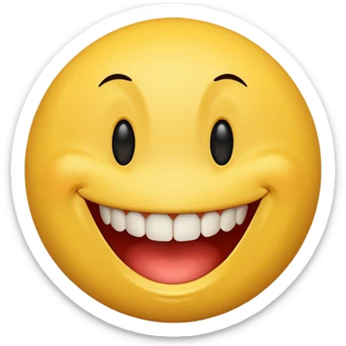 a yellow  smiley face with very big teeth like the trivago guy sticker