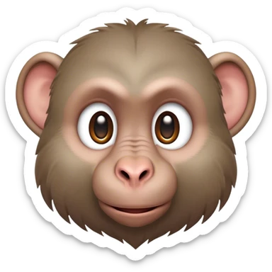 Cinematic Realistic Cute Baboon Portrait Emoji, Head tilted playfully and inquisitively, featuring a compact, sturdy build with a distinctly textured, expressive face characterized by bright, curious eyes and a subtly softened snout, rendered with realistic earthy detail and natural highlights, high shine, affectionate and spirited, styled with a touch of jungle whimsy, soft glowing outline, capturing the essence of a mischievous yet endearing baboon that appears ready to leap playfully out of the screen! sticker