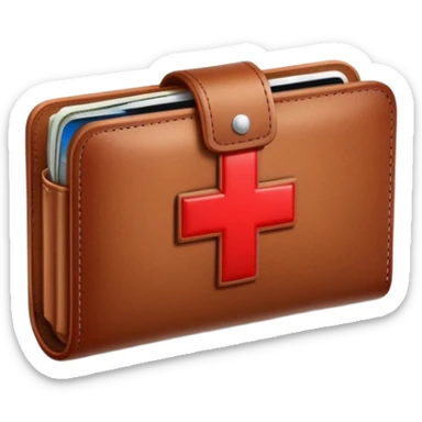 Medical emergency fund with wallet and red cross symbol sticker