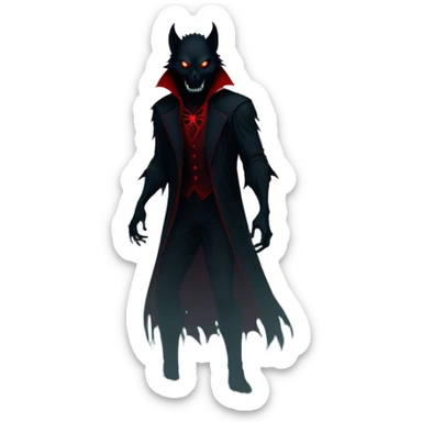 Icon for Horror Movies: A chilling collage with a monstrous werewolf or vampire, dark silhouettes, eerie graveyards, and creepy elements like spiders and tombstones. Ghostly fog surrounds, with a blood-red moon in the sky. The atmosphere is unsettling, eerie, and haunting. Transparent background. sticker