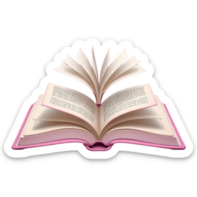 An open pink book with white lights emerging from its pages sticker