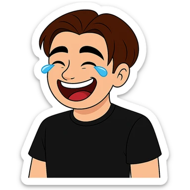 Change the hair color to a rich brown shade matching the fourth image, keep the shirt black, everything else the same, transparent background, maintain the original style and details. sticker