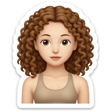girl long brown hair curly yoga wearing beige sticker
