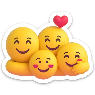 3D smiley emoji, round shape, in love: loving smiley couple resting on each other's shoulders sticker