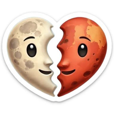moon and mars heart sticker
