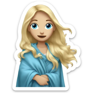 long blonde hair blue eyed girl with blanket sticker