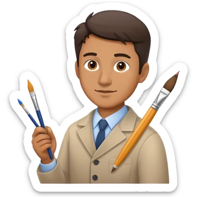 Male art teacher with paintbrush and pencil sticker