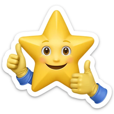 HD a smiling happy star with both gloved hands doing thumbs up and blue background sticker