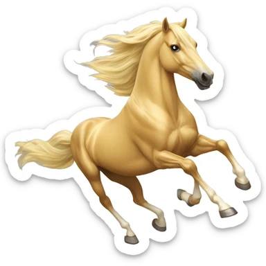 Yellow palomino horse with long flowing mane galloping with prosthetic leg, slender horse, solid yellow horse, running, yellow horse galloping with prosthetic leg, pretty horse sticker