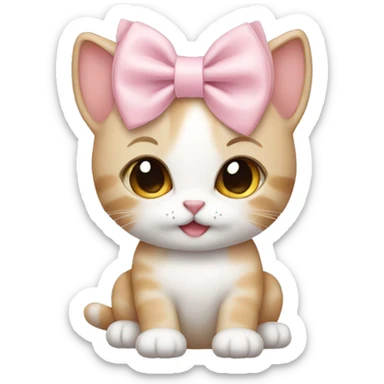 Kitten wearing a light pink bow sticker