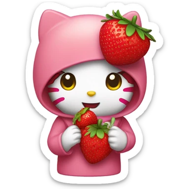 hello kitty eating strawberries  sticker