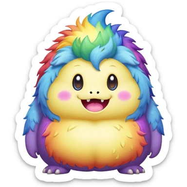 Kawaii derpy fat rainbow monster surrounded by magic, rich textures, visually rich, so lifelike that it feels like it could leap off the page at any moment sticker