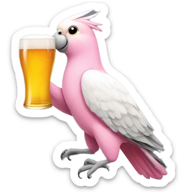 pink cockatiel holding a beer sticker